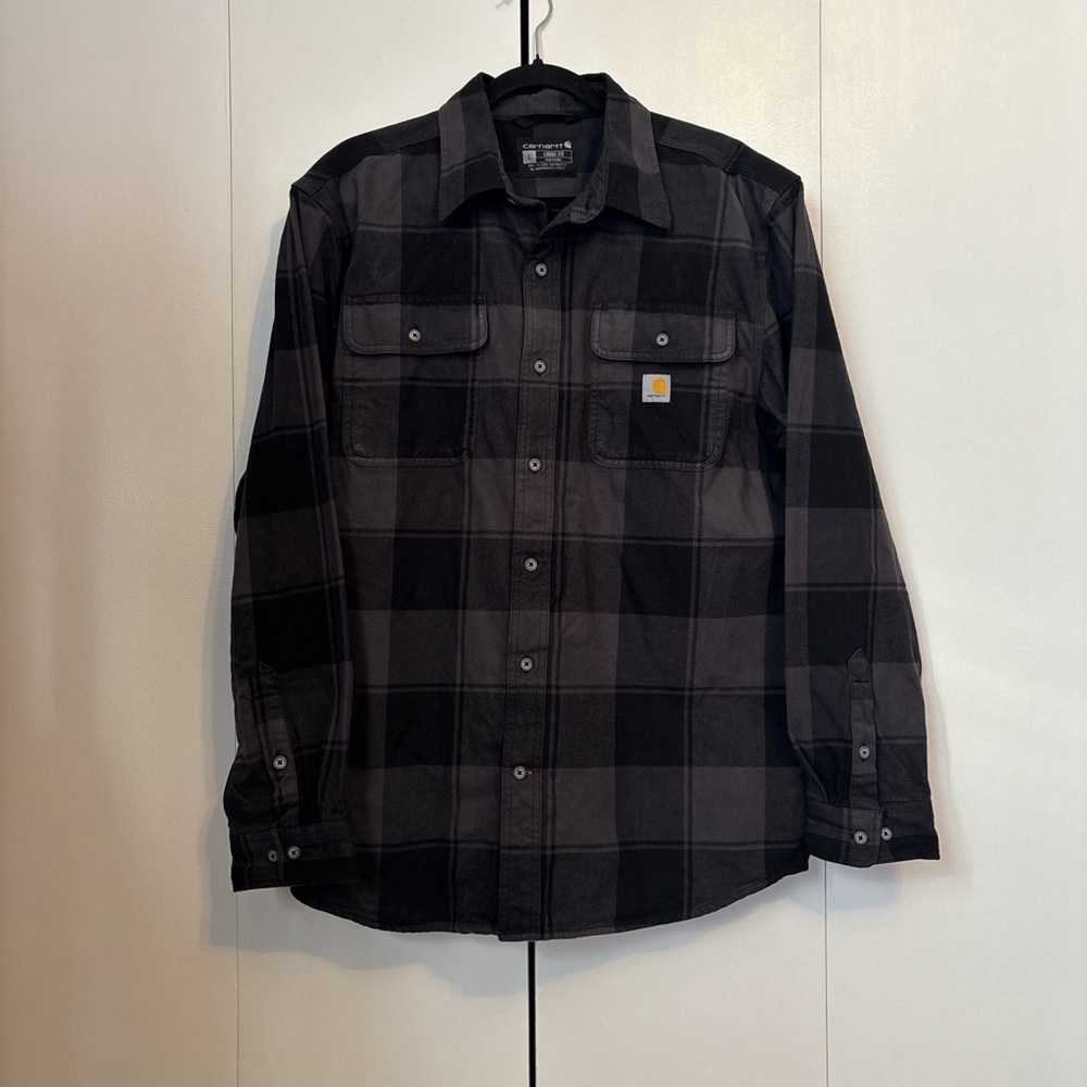 Carhartt Black and Gray Plaid Button-Up Shirt